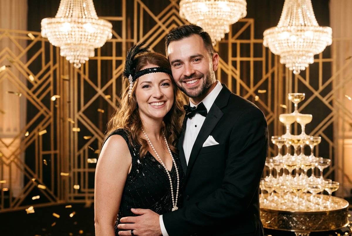 Portrait IA du couple, thème Années folles — Image créée par intelligence artificielle