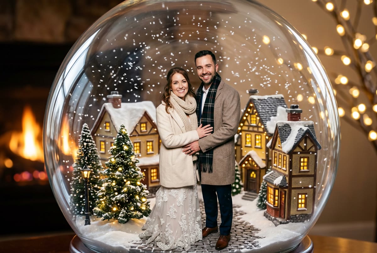 Portrait IA du couple, thème Boule à neige — Image créée par intelligence artificielle