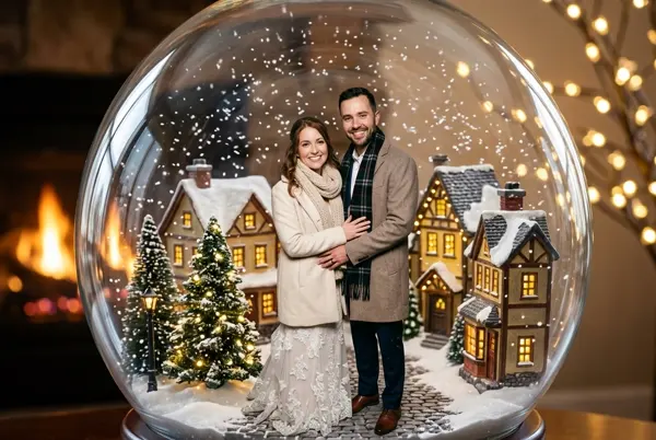Portrait de Noël en boule à neige créé par la borne photo IA, image créée par intelligence artificielle