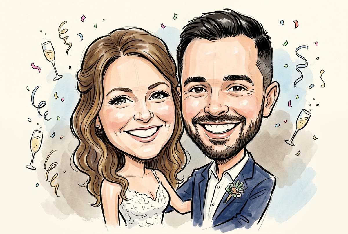 Le couple en dessin au feutre et à l'aquarelle — Image créée par intelligence artificielle